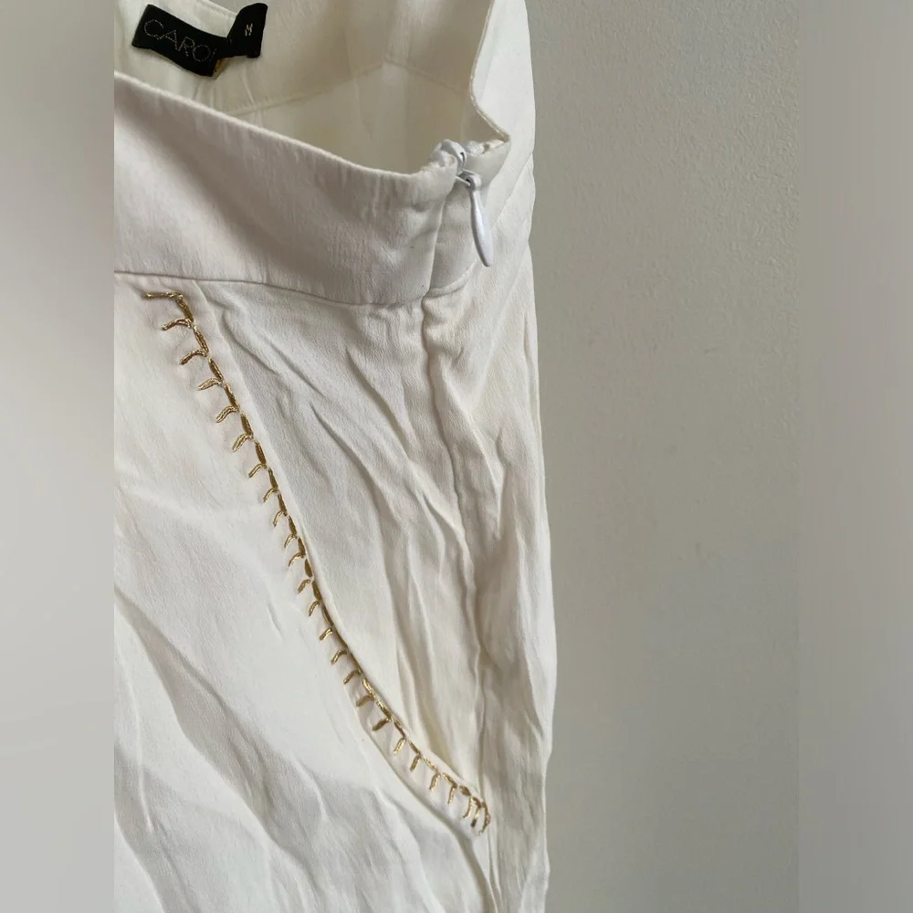Carolina K White & Gold Silk Crepe Overalls - Picture 5 of 9